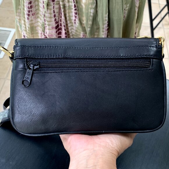 Vtg STRADA Small Black Leather Organizer Crossbody Purse Bag - Picture 4 of 16